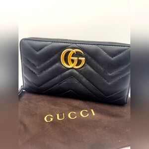 Gucci GG Marmont Matelasse Leather Zip Around Wallet Black